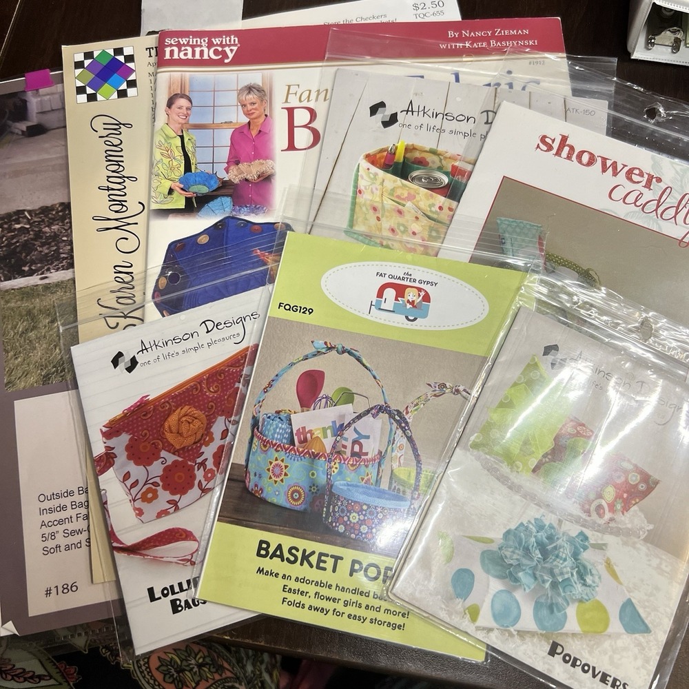 Lot of 8 Sewing Patterns & Book Fabric Bowls‎ Organizers Caddies Bags